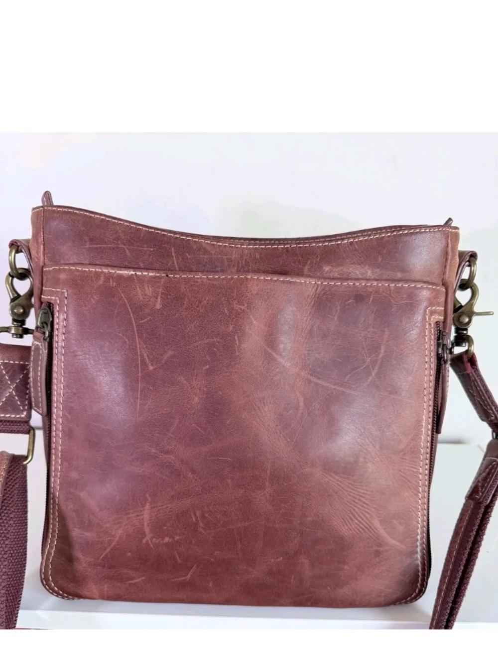 Women's Dusty Rose Leather Crossbody Bag - Unbranded